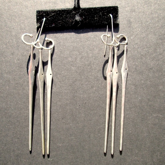 Vintage Sterling Earrings SWING Needlefish Design by Esty Grossman - Picture 2 of 12